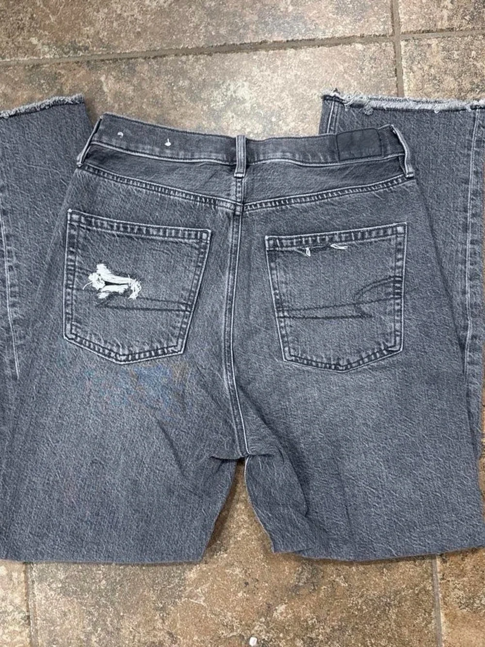 American Eagle Outfitters Women's Ripped Straight-Leg Gray Jeans